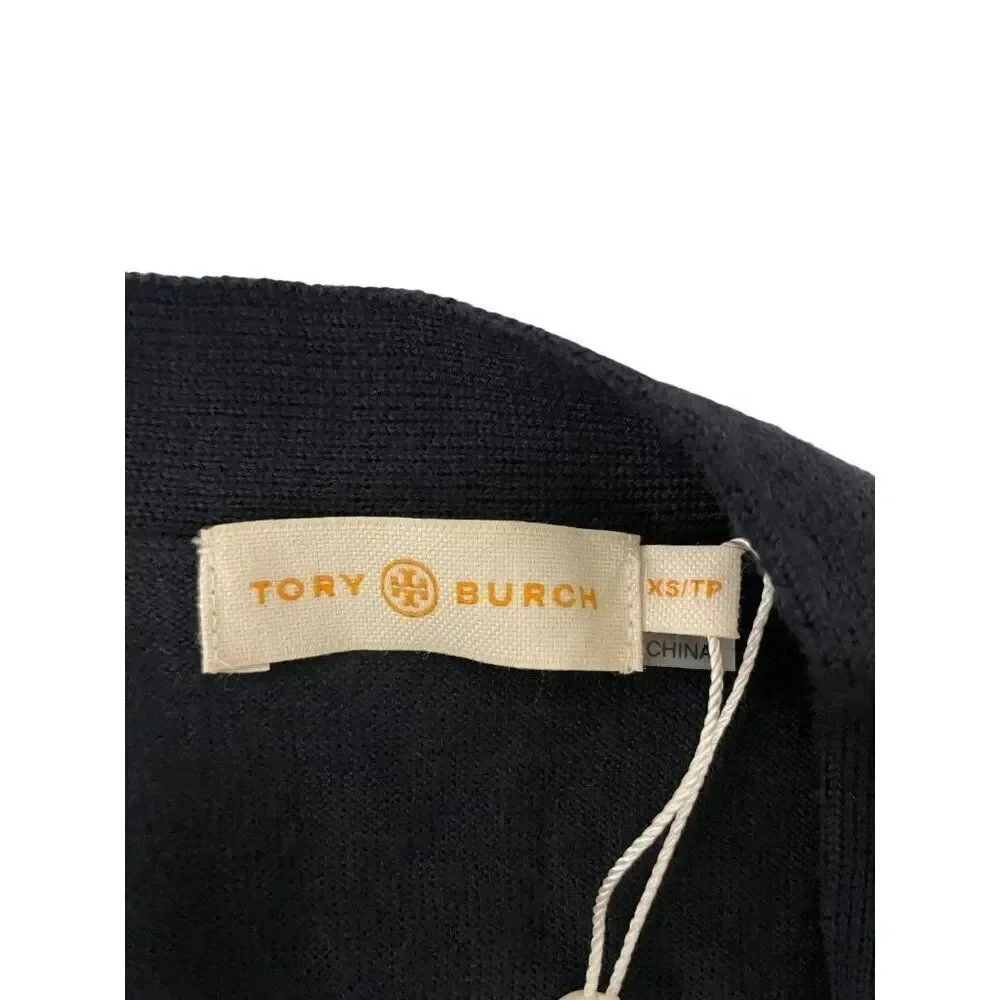 Tory Burch Womens Cardigan Sweater XS Navy Long Sleeve V Neck Wool NWT